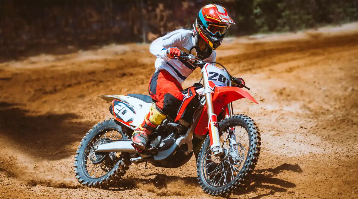 Red and white dirt bike.